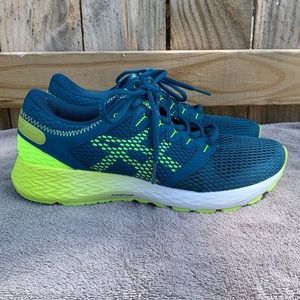 Asics Roadhawk FF2 Athletic Running Shoes, Blue and lime Green, Men’s size 9